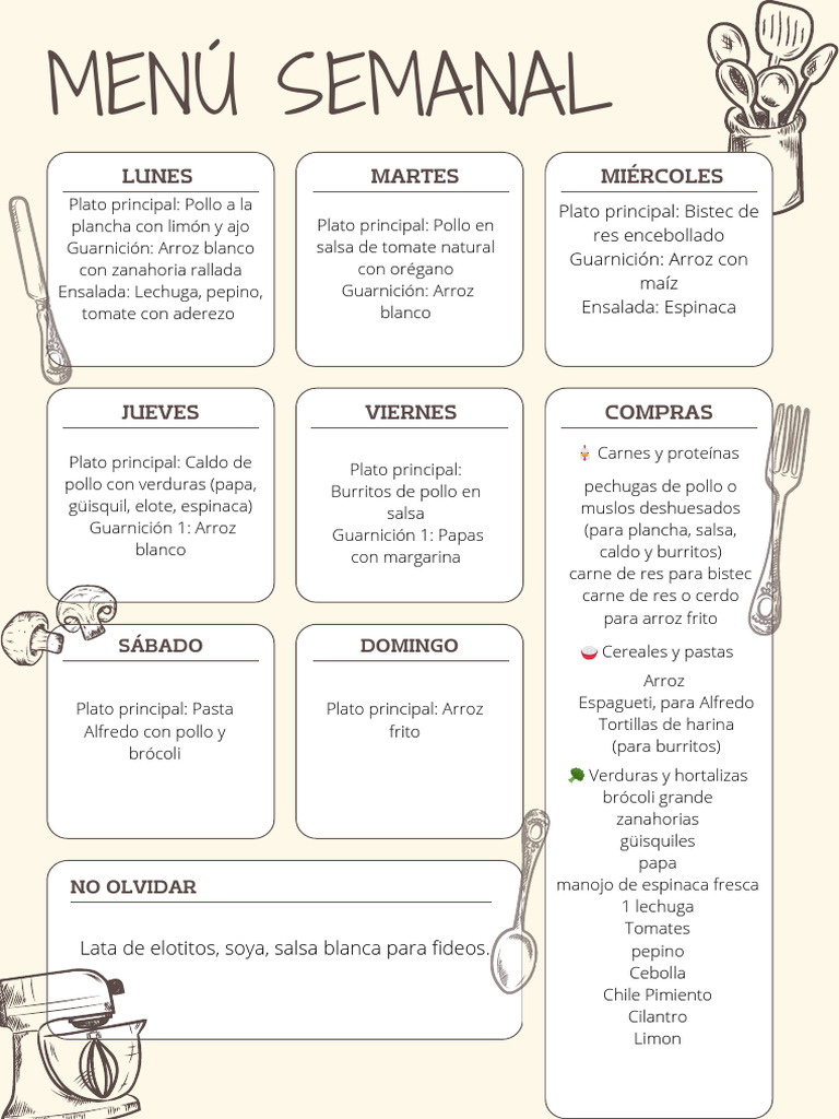 Planificador Menú Comida Saludable Minimalista Marrón Y Blanco | PDF ...