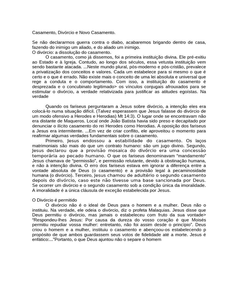 Casamento e Divórcio à Luz da Bíblia | PDF | Jesus | Divórcio