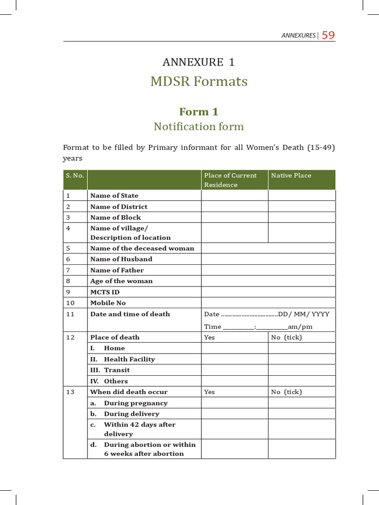 Maternal Death Reporting Formats | PDF | Childbirth | Maternal Death
