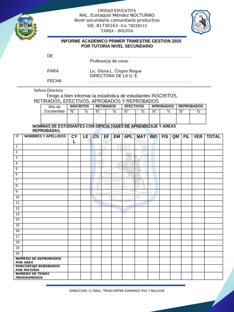 Informe Académico Primer Trimestre 2025 | PDF
