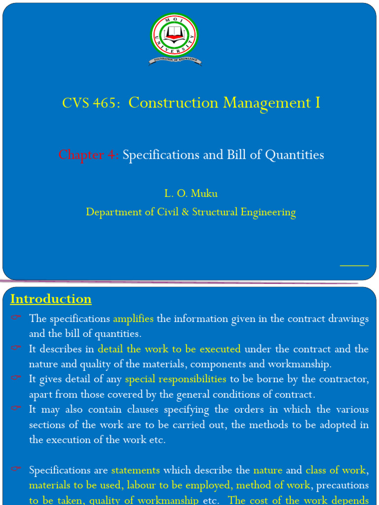 Construction Specifications and Quantities Guide | PDF | Specification ...