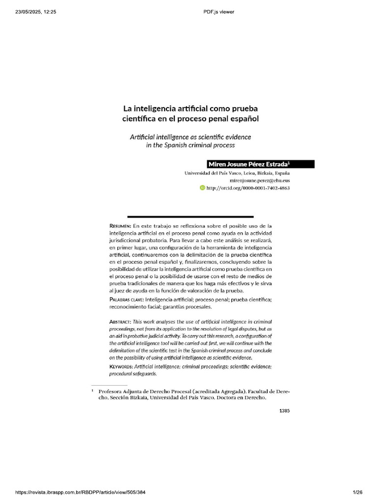 La Inteligencia Artificial Como Prueba Científica en El Proceso Penal ...