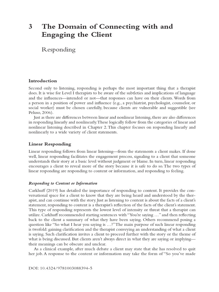 3 The Domain of Connecting With and Engaging The Client: Responding ...