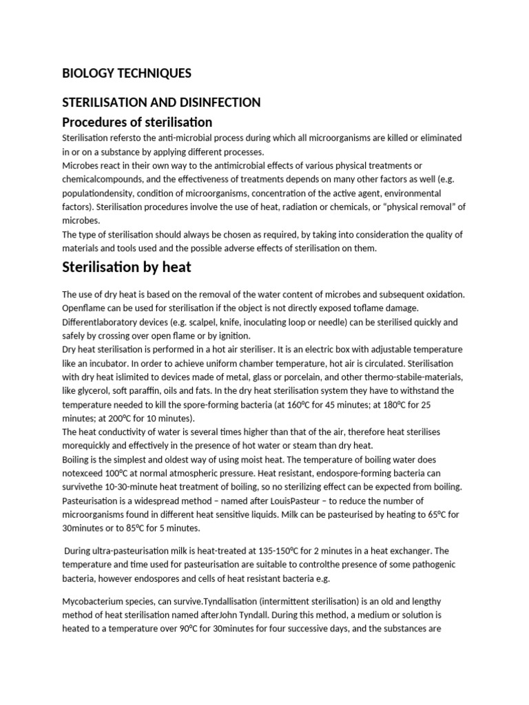 BIOLOGY TECHNIQUES I sterilisation and disinfection lec 10 | PDF ...