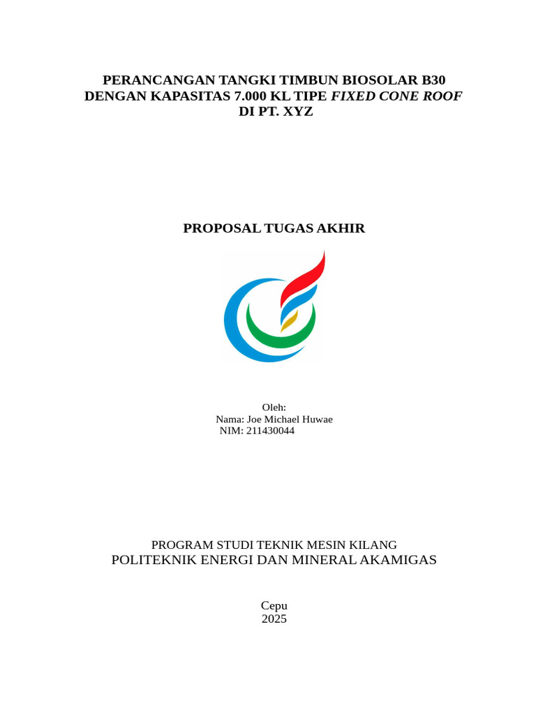 Desain Tangki Biosolar B30 7000 KL | PDF