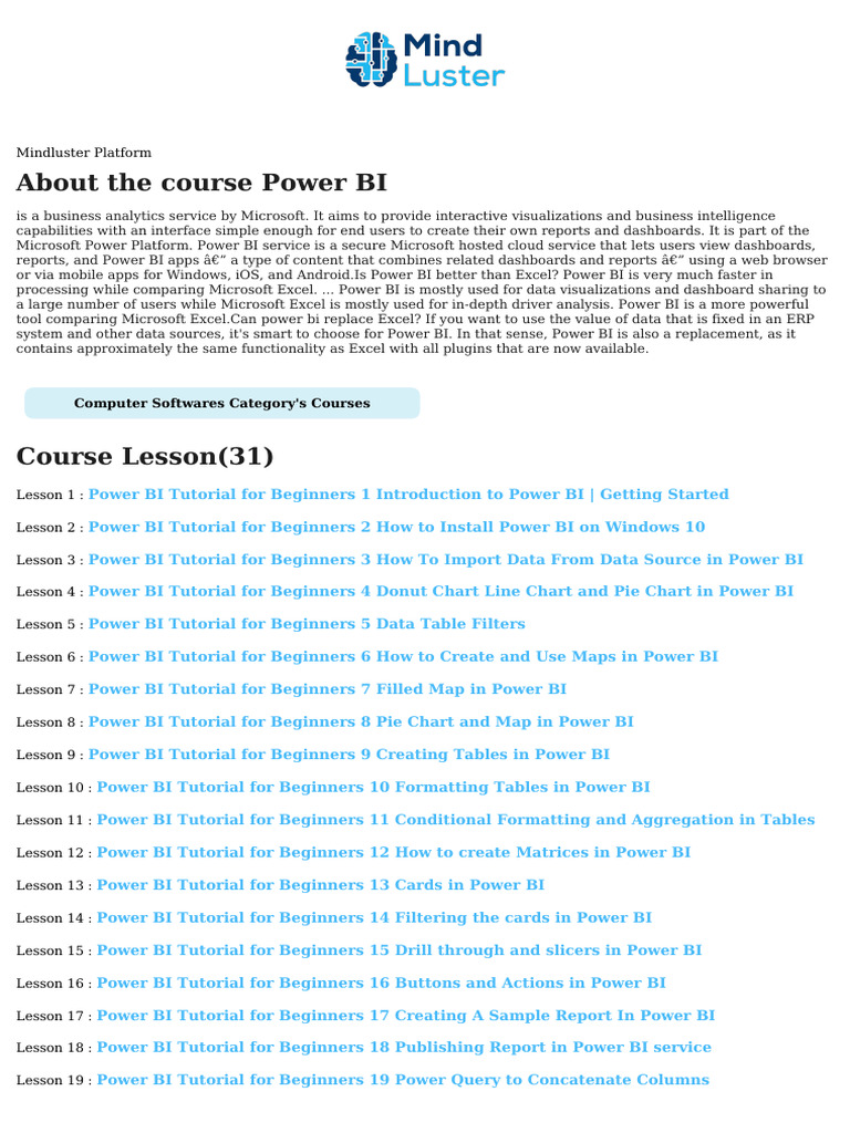 Power BI Course Content | PDF | Microsoft Excel | Software