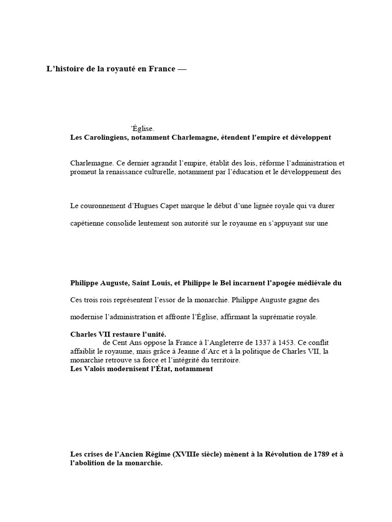 Histoire de la royauté en France | PDF | Royaume de France | Capétiens