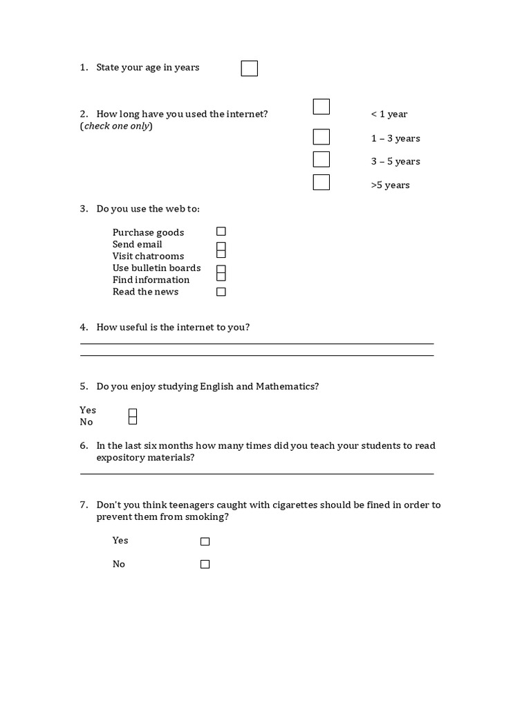 Internet Usage and Education Survey | PDF | Smoking