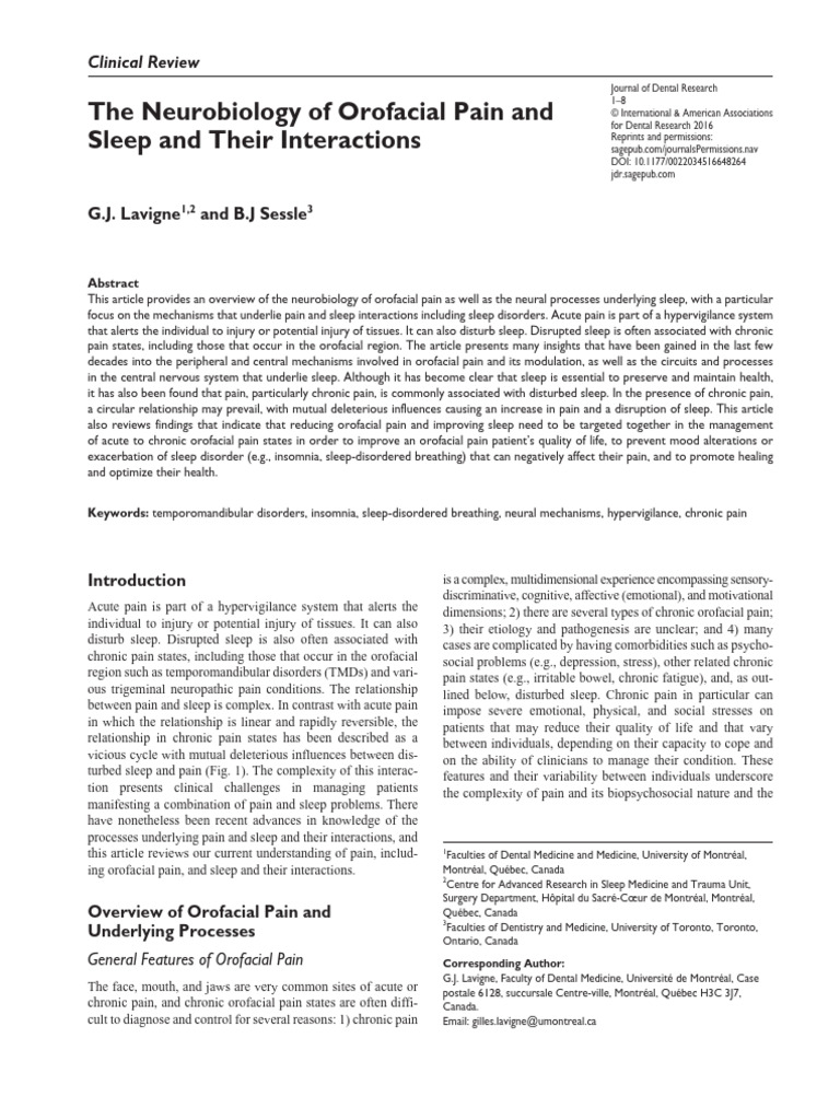 2016 The Neurobiology of Orofacial Pain and Sleep and Their ...