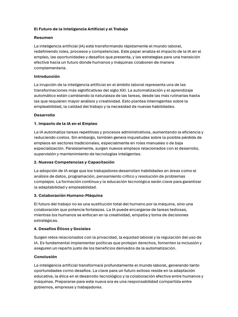 Impacto de la IA en el Futuro Laboral | PDF | Inteligencia artificial ...