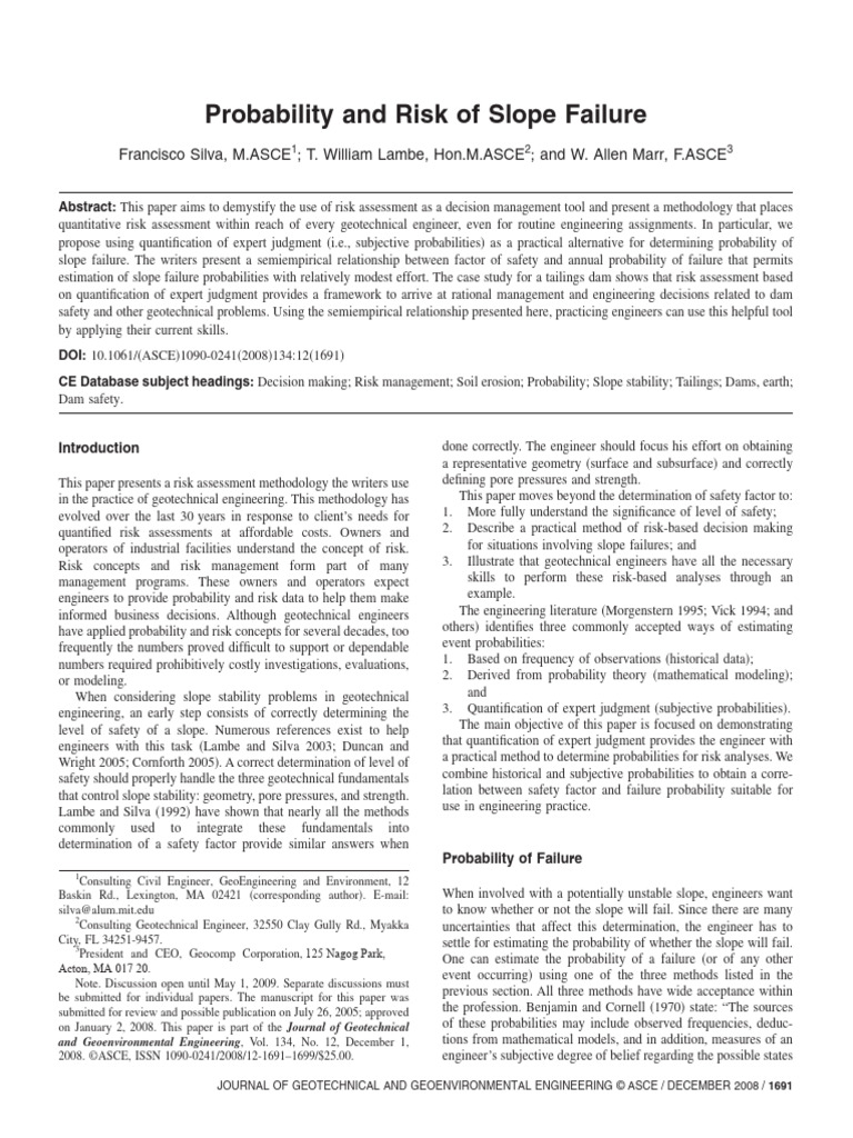 Risk Assessment for Slope Failure | PDF | Geotechnical Engineering | Risk