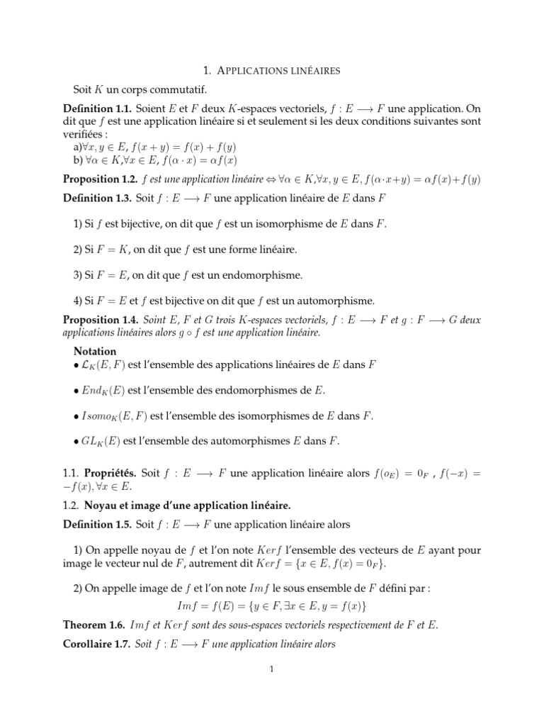 Applications Linéaires et Propriétés | PDF | Application linéaire ...