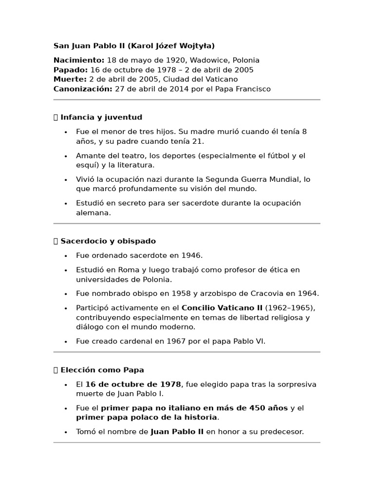 Vida y legado de San Juan Pablo II | PDF | Papa juan pablo ii | Iglesia ...
