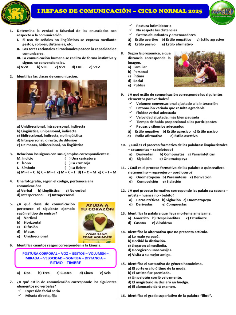 Repaso de Comunicación 2025: Ejercicios y Conceptos | PDF ...