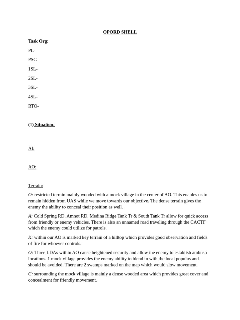 OPORD Shell for AO Morgan Operations | PDF | Military | Warfare