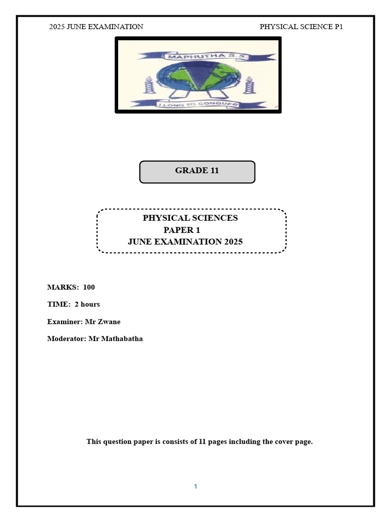 Grade 11 Physical Science P1 Exam 2025 | PDF | Force | Physics