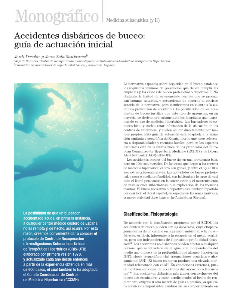 Guía de Accidentes Disbáricos en Buceo | PDF | Buceo bajo el agua ...