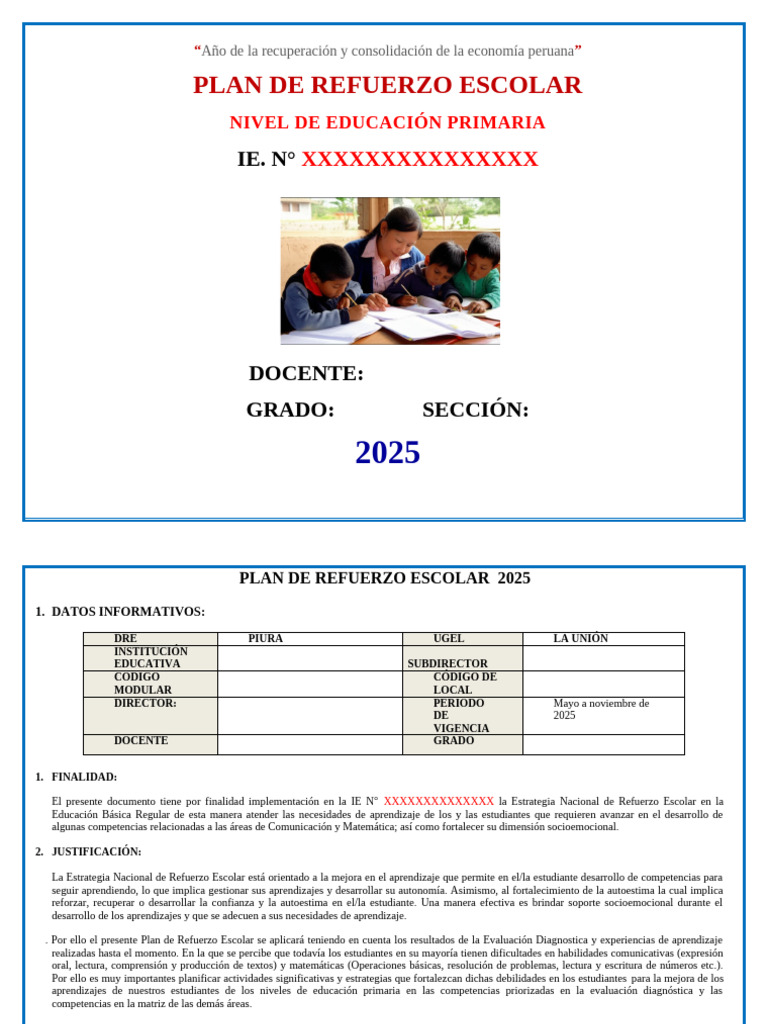 Plan de Refuerzo Escolar 2025 Primaria | PDF | Evaluación | Educación ...