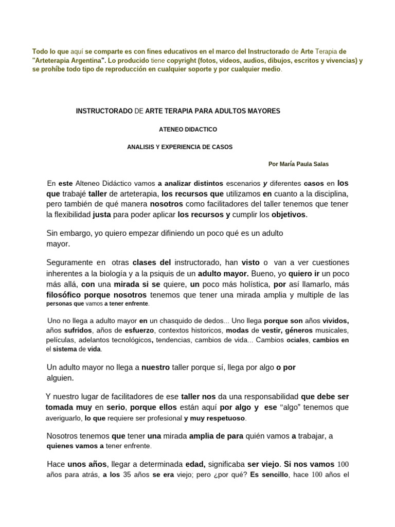 Arteterapia para Adultos Mayores: Enfoques y Casos | PDF | Vejez | Las ...