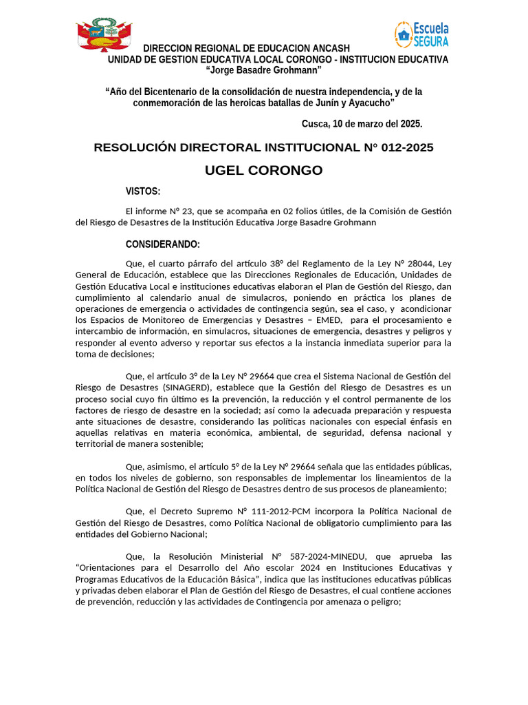 Plan de Gestión del Riesgo Educativo 2025 | PDF