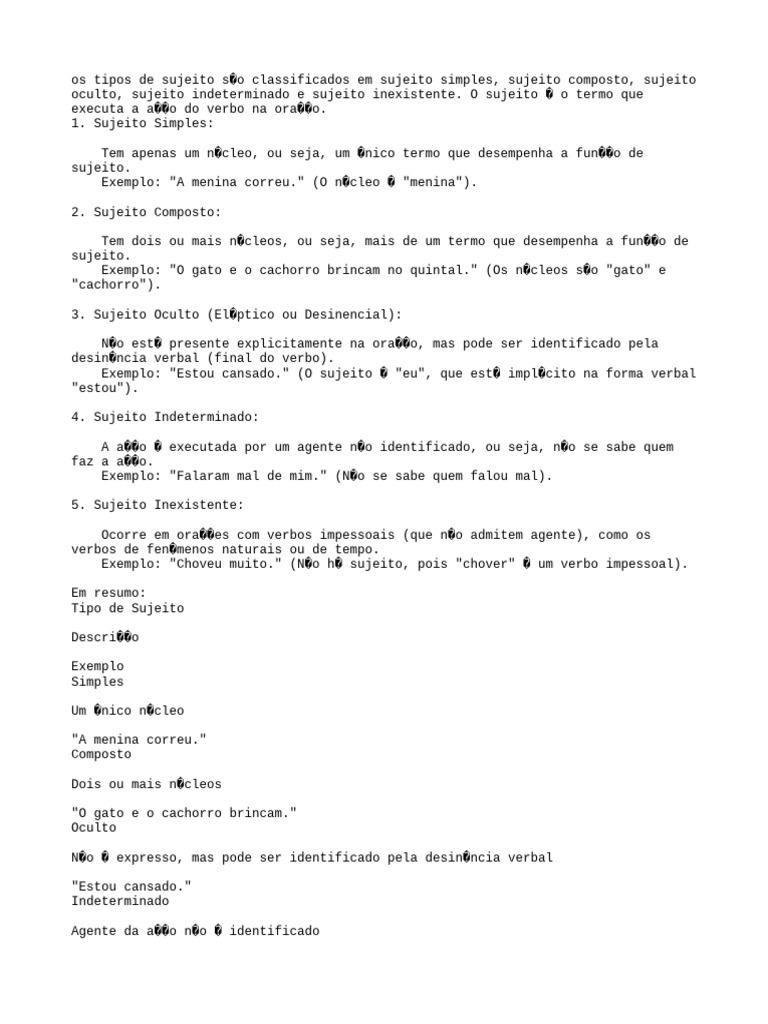 Tipos de Sujeito e Predicado na Língua Portuguesa | PDF | Assunto ...