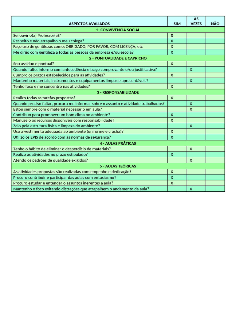 EXEMPLO DE AUTOAVALIAÇÃO | PDF