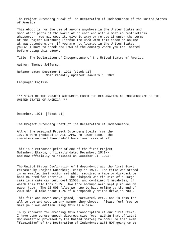 Declaration of Independence of The United States | PDF | United States ...