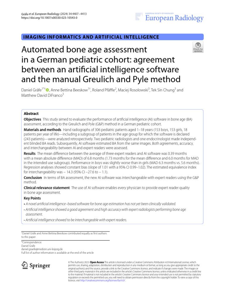 AI vs. Expert Bone Age Assessment | PDF | Radiology | Creative Commons ...