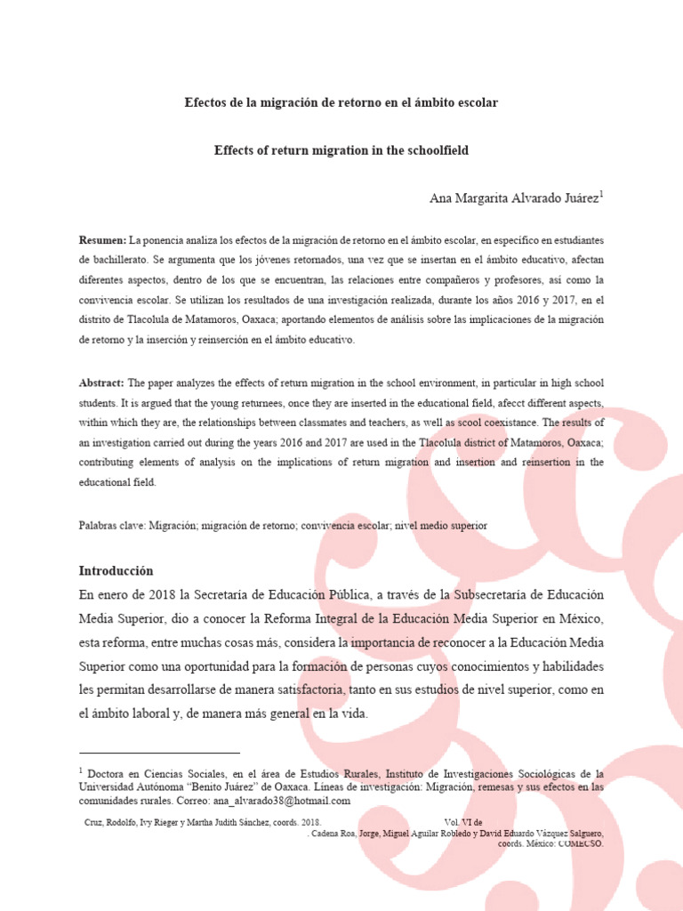 Efectos de la migración de retorno escolar | PDF | Migración humana ...