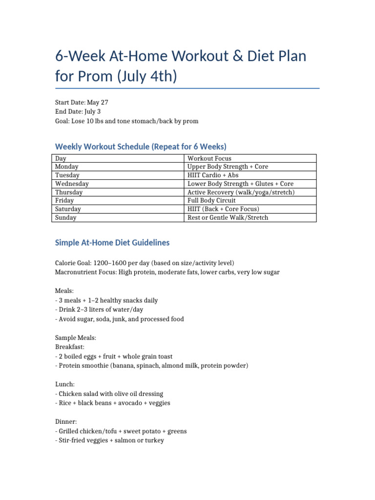 Prom Workout Diet Plan | PDF