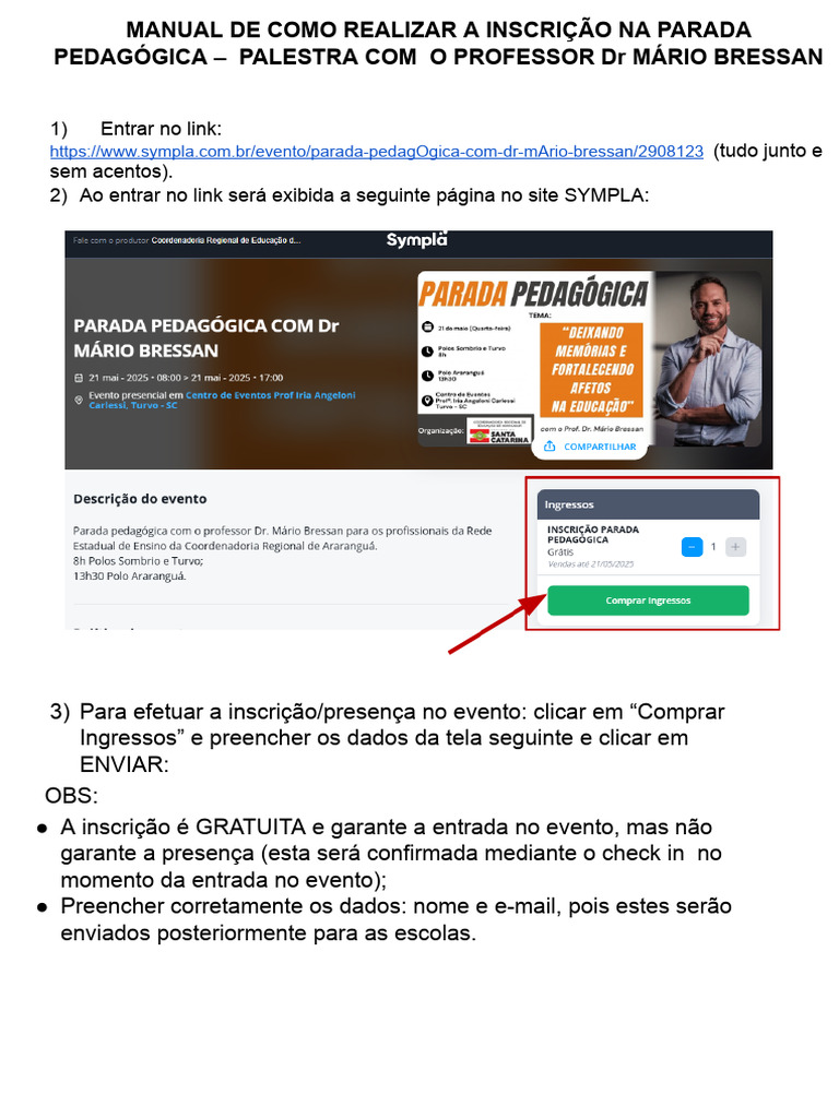 Inscrição Gratuita na Parada Pedagógica | PDF