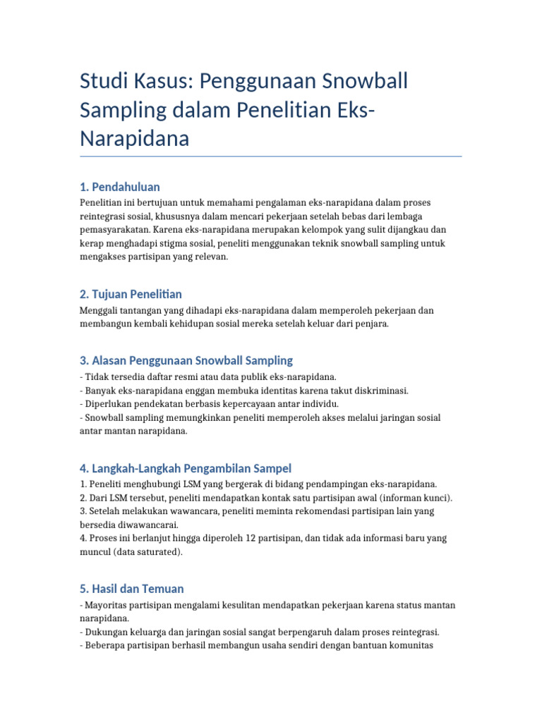 Studi Kasus Snowball Sampling Eks-Narapidana | PDF