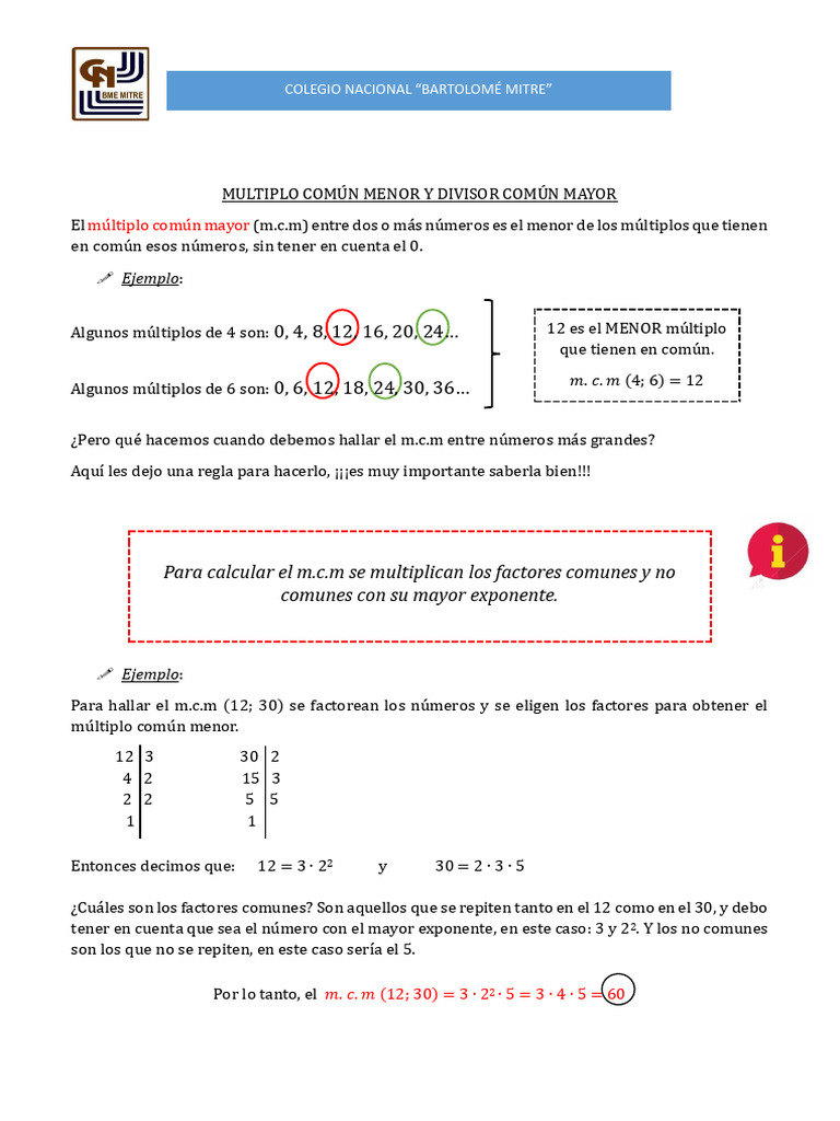 M.C.M y D.C.M: Conceptos y Ejemplos | PDF | Teoría de los números ...