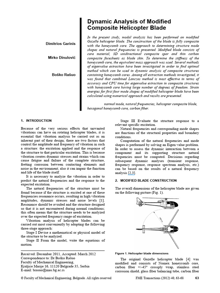 Dynamic Analysis of Modified Composite Helicopter Blade | PDF ...