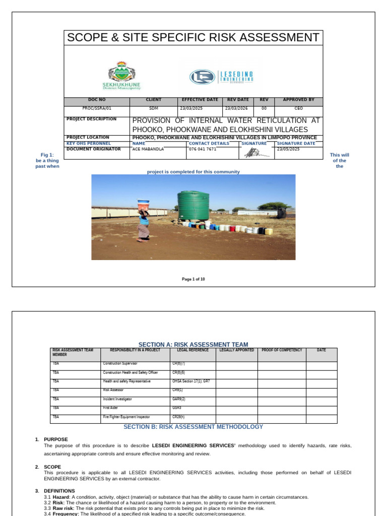 Risk Assessment for Water Reticulation Project | PDF | Risk | Risk ...
