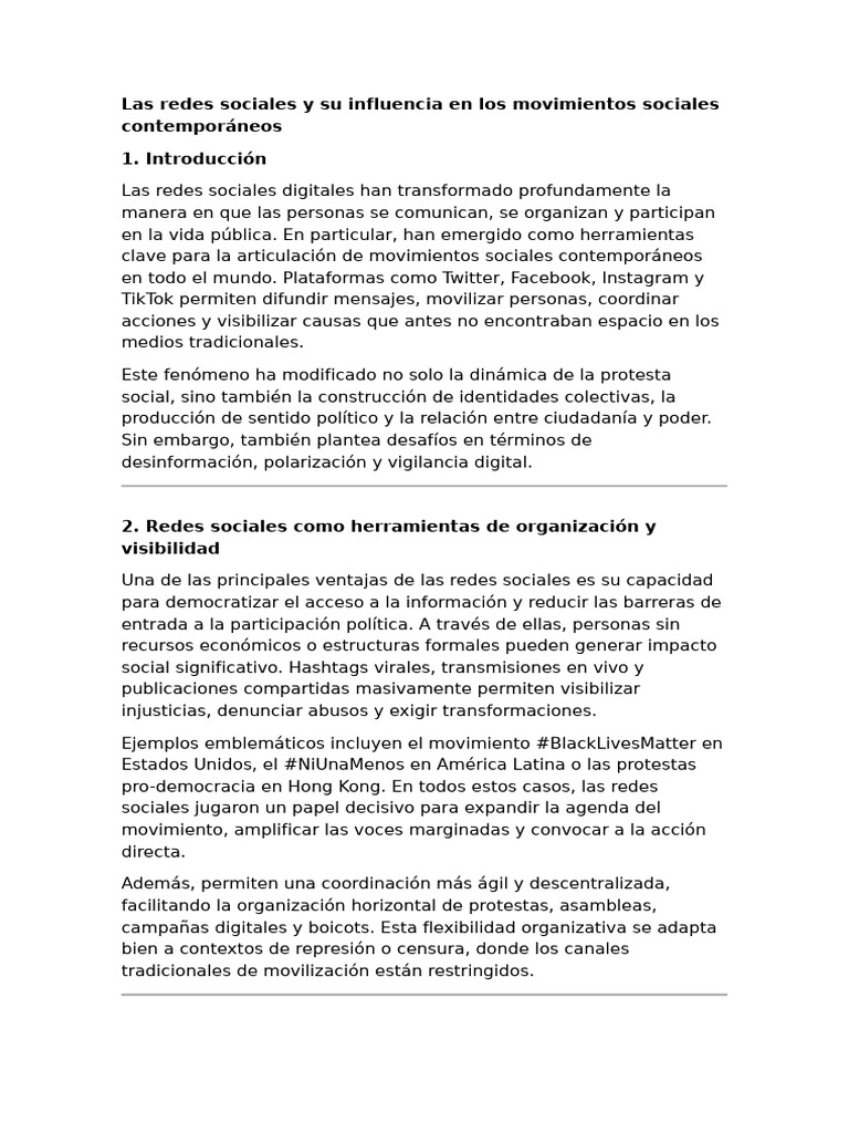 Las Redes Sociales y Su Influencia en Los Movimientos Sociales ...