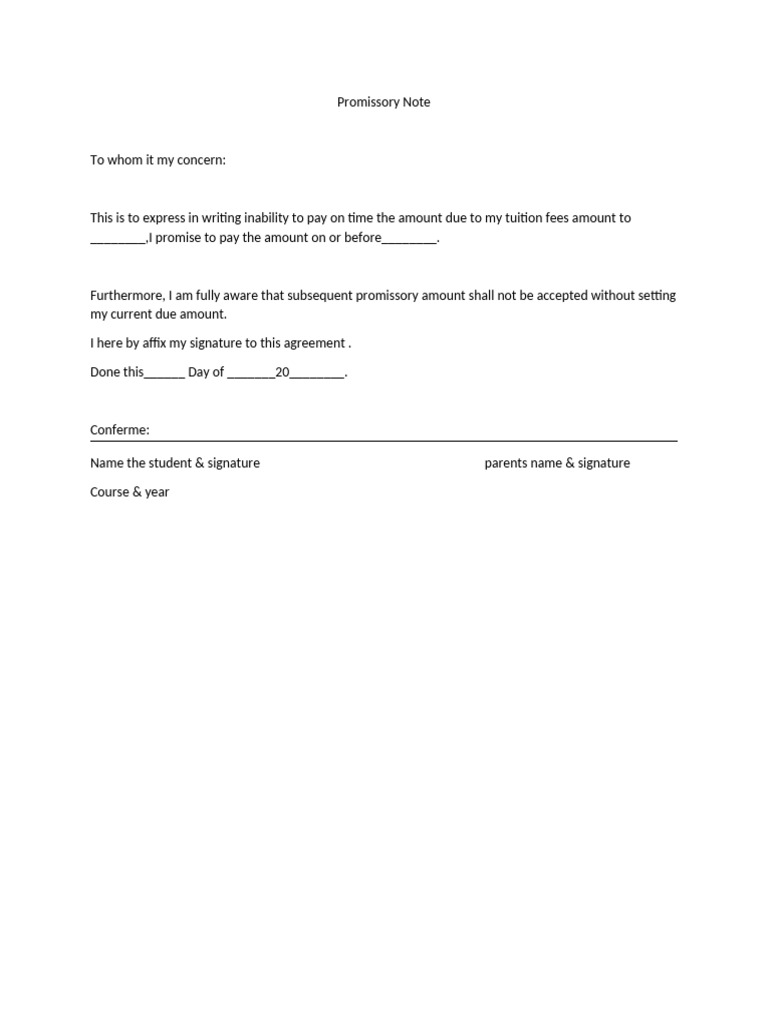 Promissory Notes Tuition | PDF