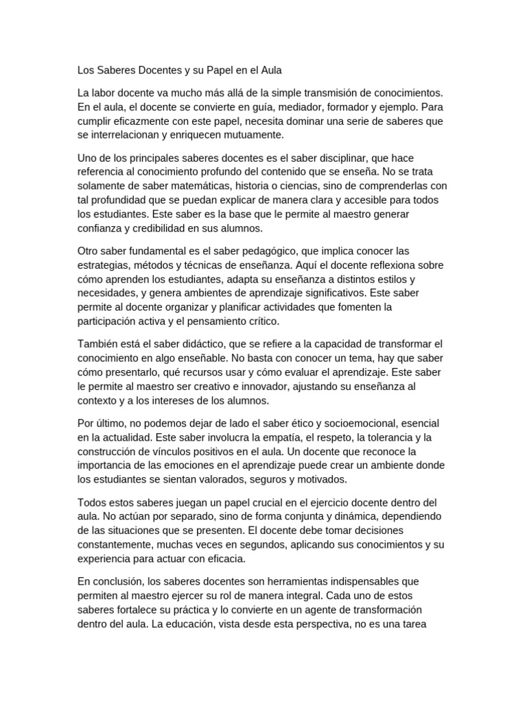 Saberes Docentes en el Aula Efectiva | PDF | Enseñando | Maestros