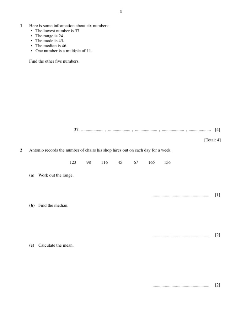 Statistical Analysis of Various Data Sets | PDF | Mean