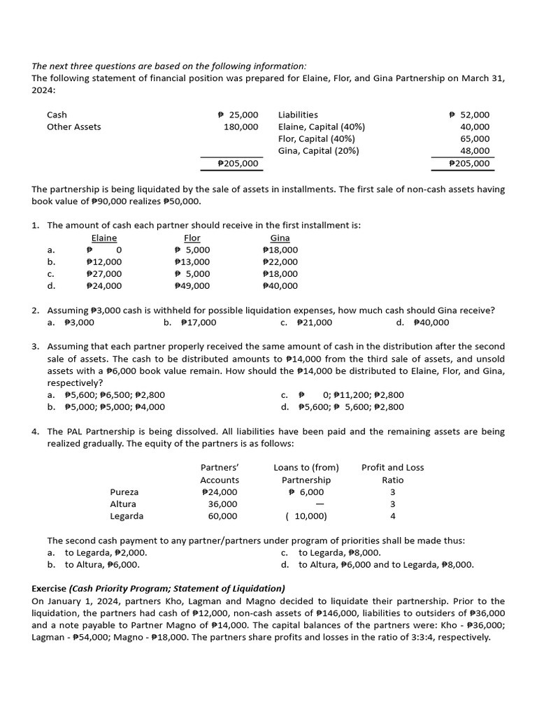 Partnership Liquidation Cash Distribution Guide | PDF | Book Value ...