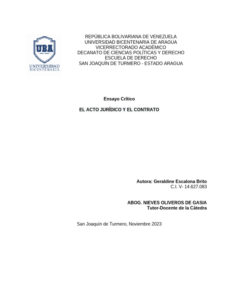 Acto Jurídico y Contrato en Derecho Civil | PDF | Justicia | Crimen y ...