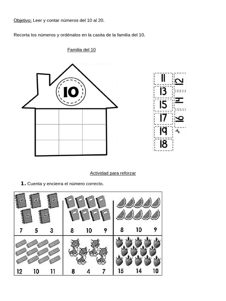 Actividades con Números del 10 al 20 | PDF