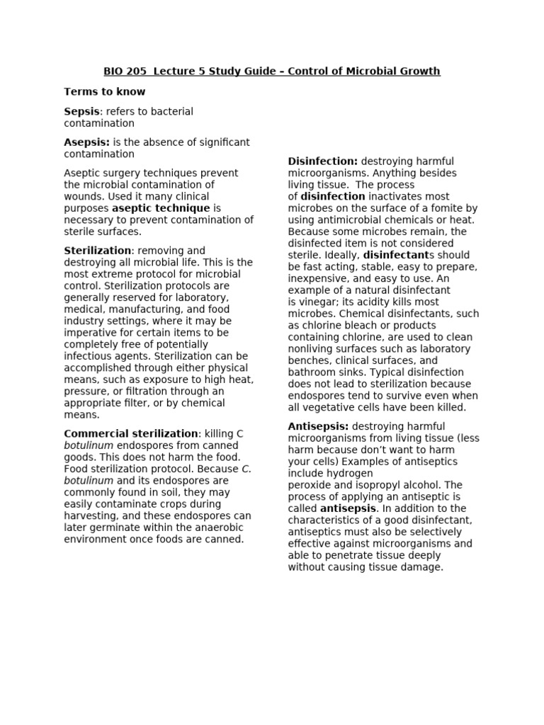 Microbial Growth Control Study Guide | PDF | Disinfectant | Antimicrobial