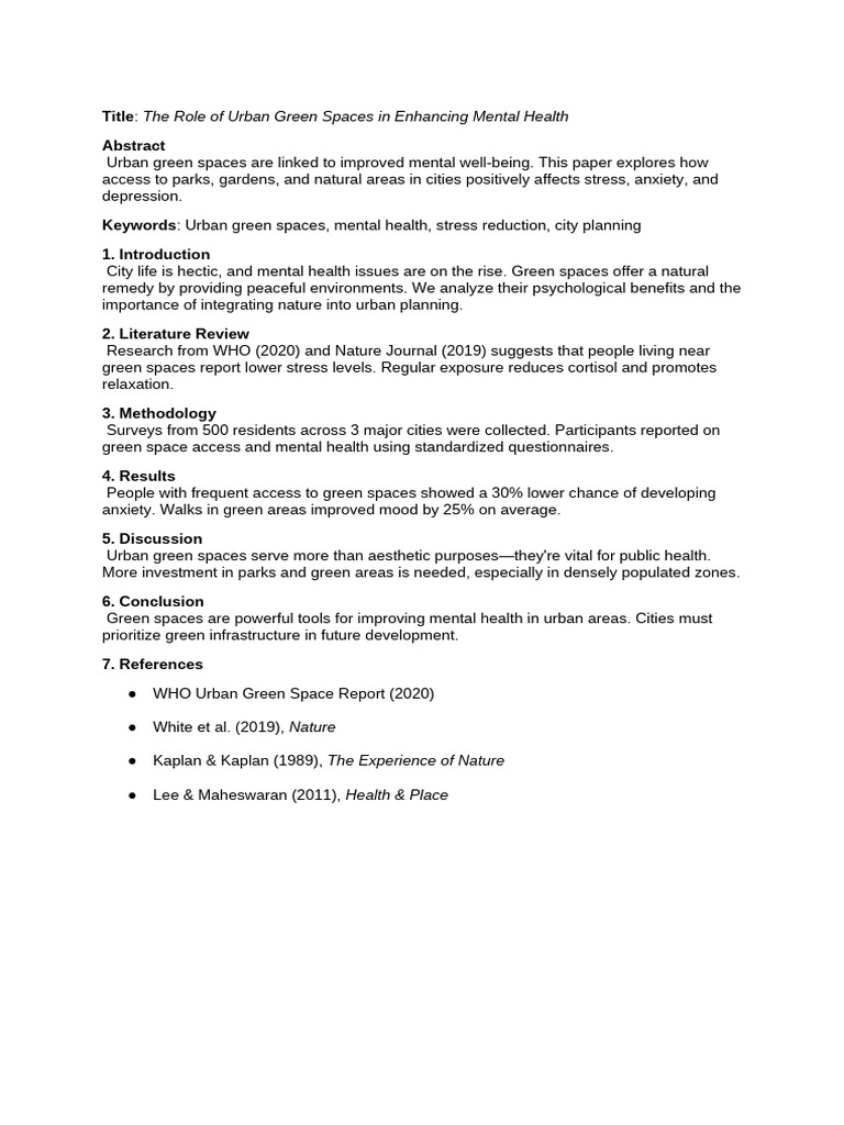 Urban Green Spaces and Mental Health | PDF