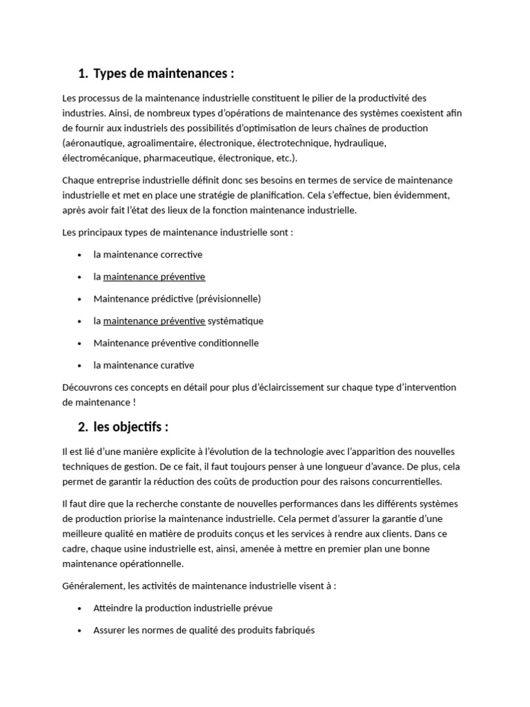 Types de maintenance industrielle expliqués | PDF | Électronique | Usine