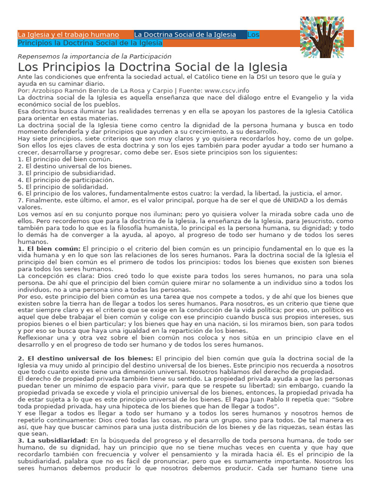 Principios de la Doctrina Social Católica | PDF | Iglesia Católica ...