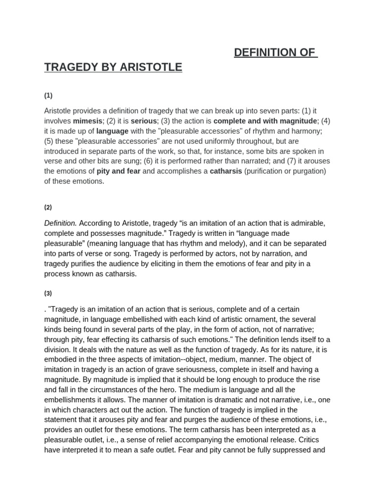 Aristotle's Definition of Tragedy Explained | PDF | Emotions ...