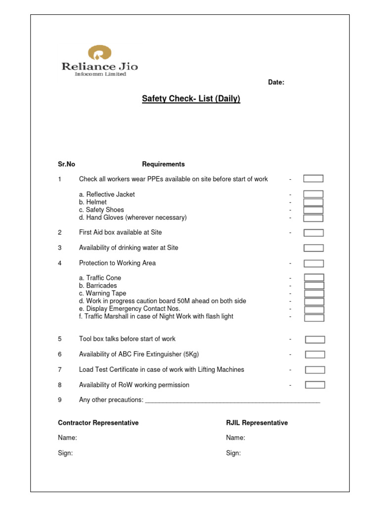 Safety Checklist | PDF