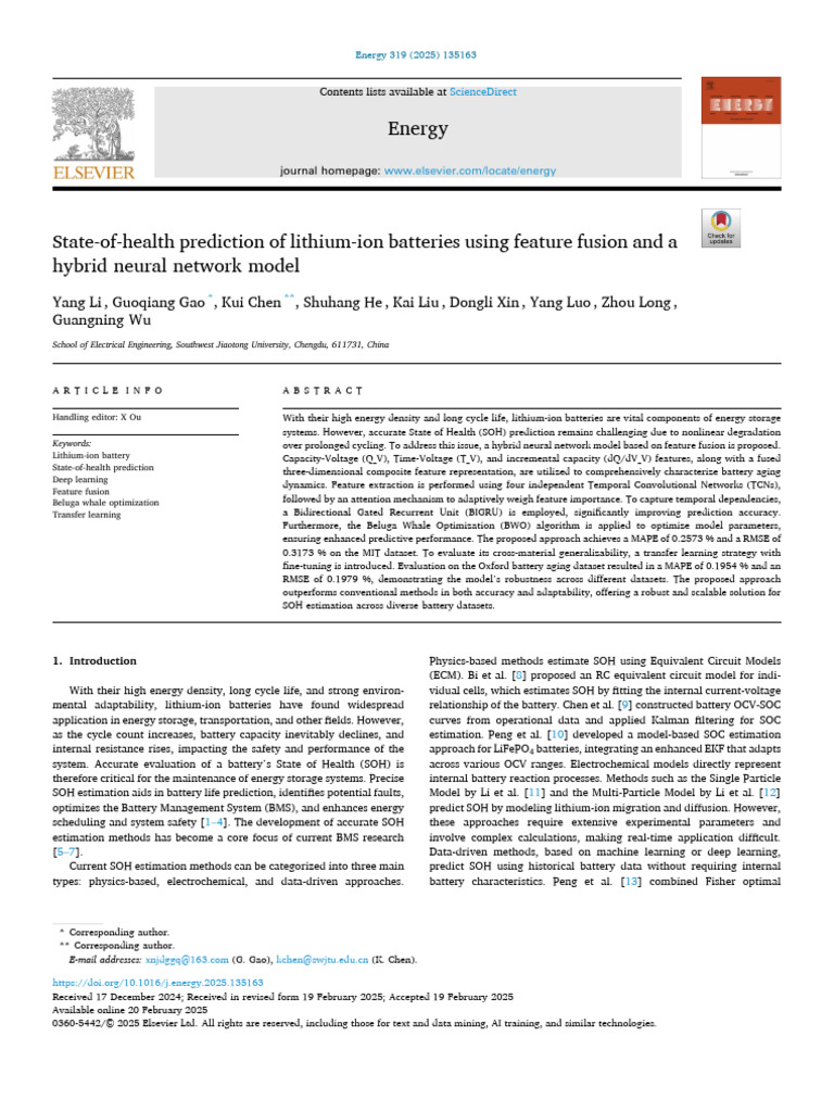 Hybrid Neural Network for Battery SOH Prediction | PDF | Lithium Ion ...