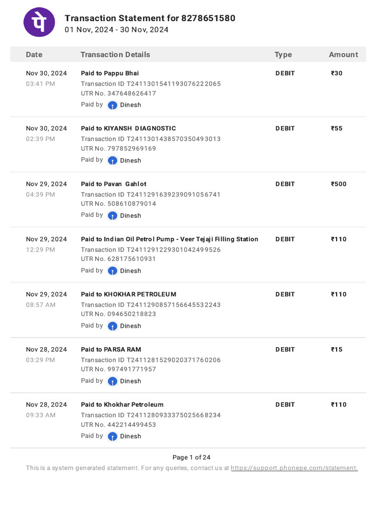 November 2024 Transaction Statement | PDF | Debits And Credits | Debit Card